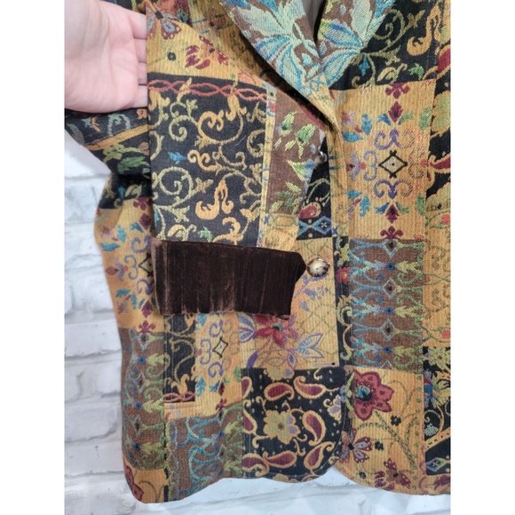 Coldwater Creek PMD Autumn Color Tapestry Brown Velvet Cuff 2 Button Blazer‎ - Picture 5 of 13